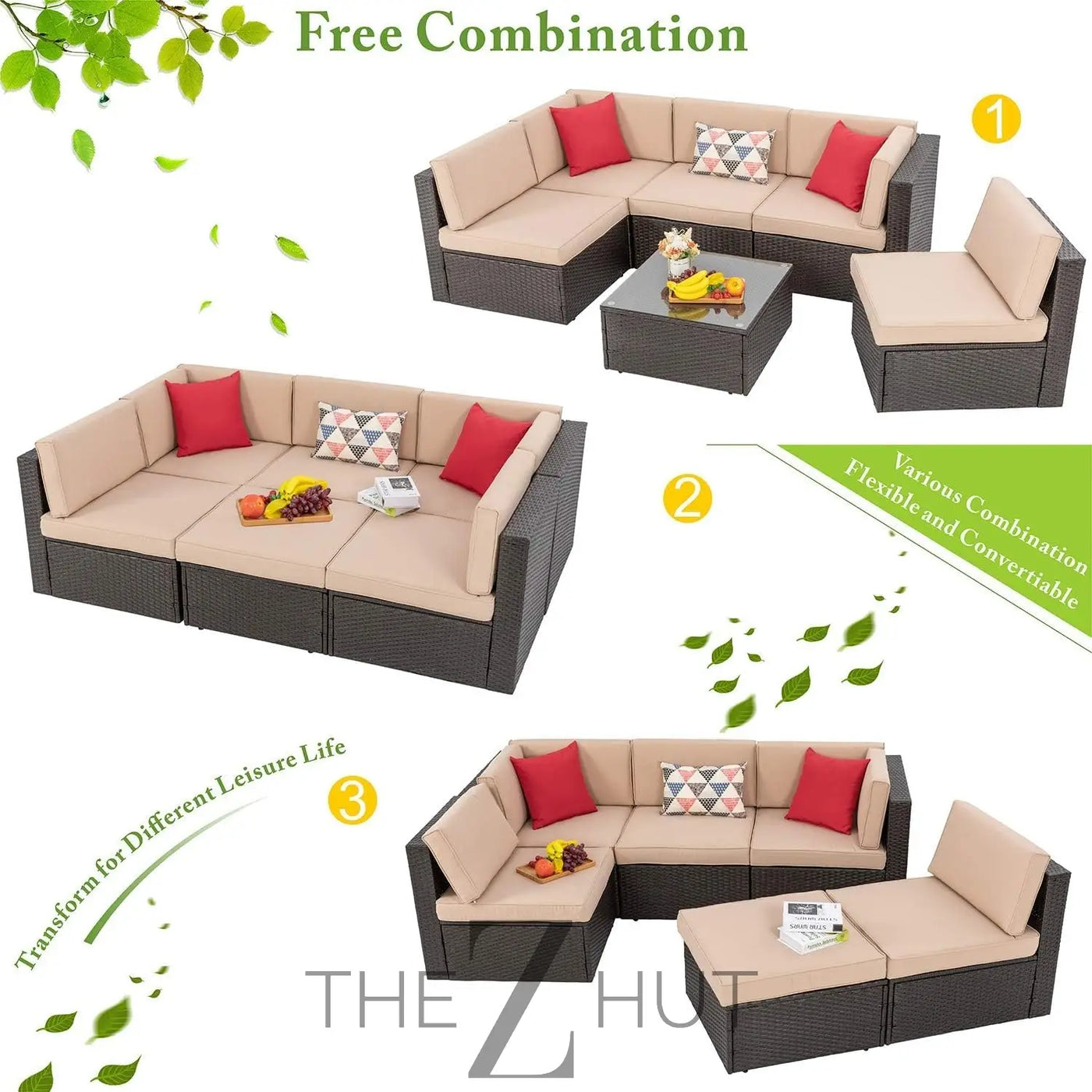 Vongrasig 6 Pieces Outdoor Patio Furniture Set, PE Wicker Rattan Sectional Sofa Patio Conversation Sets with Coffee Table for Garden, Backyard, Poolside (Beige) THE Z HUT
