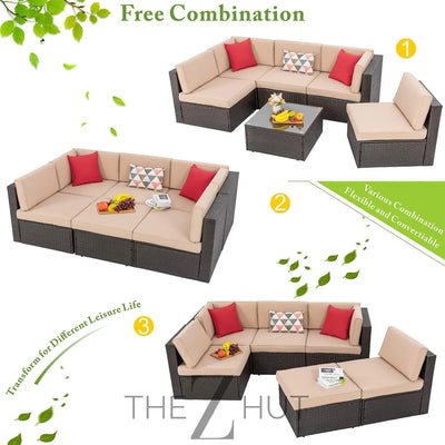 Vongrasig 6 Pieces Outdoor Patio Furniture Set, PE Wicker Rattan Sectional Sofa Patio Conversation Sets with Coffee Table for Garden, Backyard, Poolside (Beige) THE Z HUT