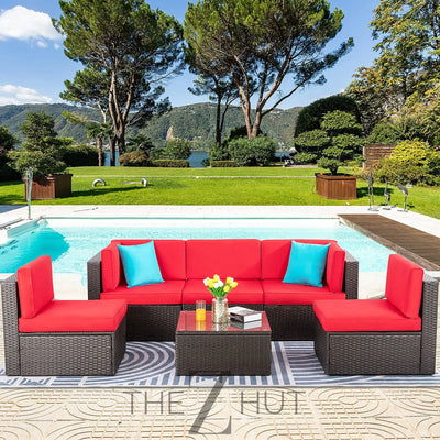 Vongrasig 6 Pieces Outdoor Patio Furniture Set, PE Wicker Rattan Sectional Sofa Patio Conversation Sets with Coffee Table for Garden, Backyard, Poolside (Beige) THE Z HUT
