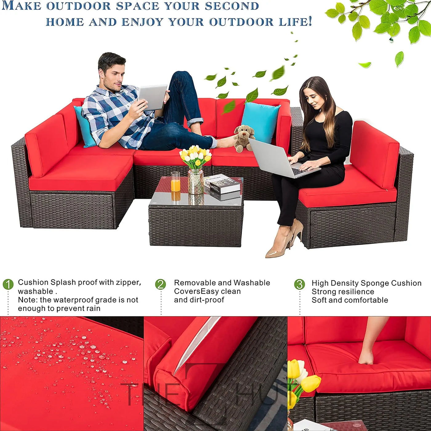 Vongrasig 6 Pieces Outdoor Patio Furniture Set, PE Wicker Rattan Sectional Sofa Patio Conversation Sets with Coffee Table for Garden, Backyard, Poolside (Beige) THE Z HUT