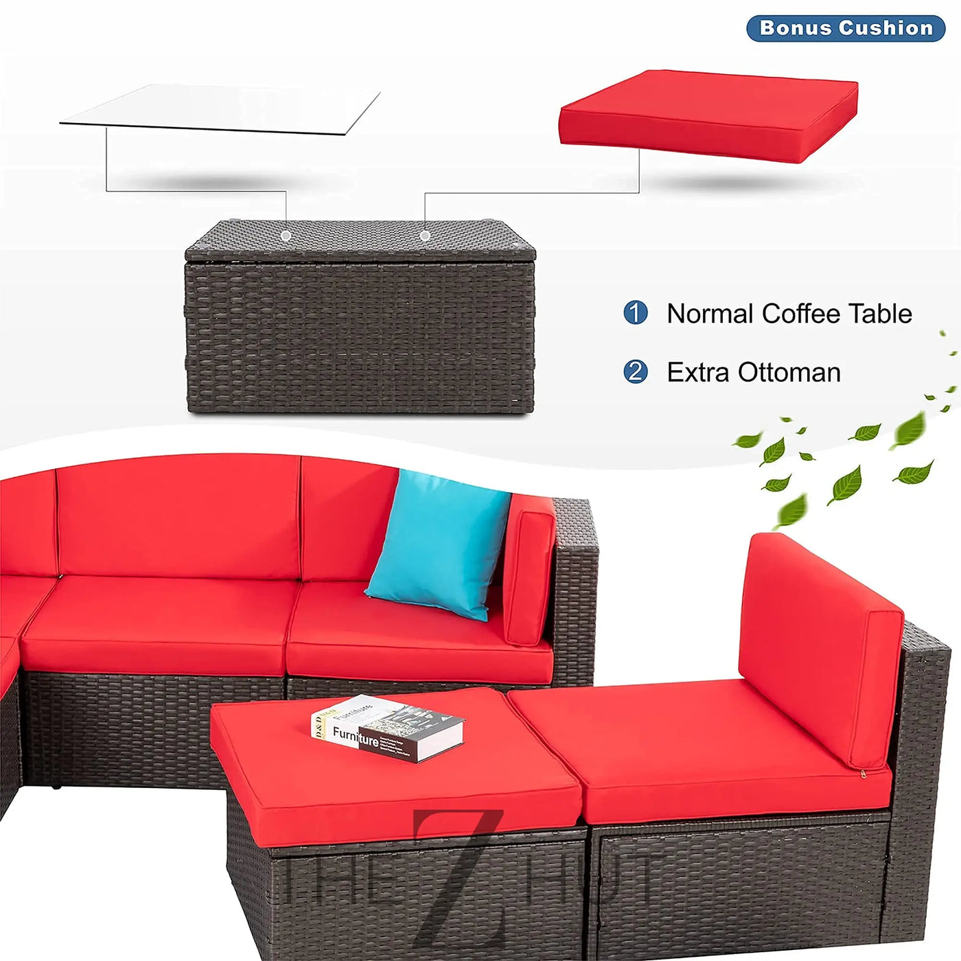 Vongrasig 6 Pieces Outdoor Patio Furniture Set, PE Wicker Rattan Sectional Sofa Patio Conversation Sets with Coffee Table for Garden, Backyard, Poolside (Beige) THE Z HUT