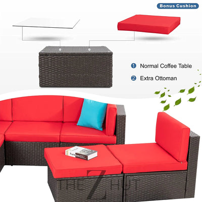 Vongrasig 6 Pieces Outdoor Patio Furniture Set, PE Wicker Rattan Sectional Sofa Patio Conversation Sets with Coffee Table for Garden, Backyard, Poolside (Beige) THE Z HUT