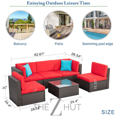 Vongrasig 6 Pieces Outdoor Patio Furniture Set, PE Wicker Rattan Sectional Sofa Patio Conversation Sets with Coffee Table for Garden, Backyard, Poolside (Beige) THE Z HUT