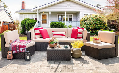 Vongrasig 6 Pieces Outdoor Patio Furniture Set, PE Wicker Rattan Sectional Sofa Patio Conversation Sets with Coffee Table for Garden, Backyard, Poolside (Beige) THE Z HUT