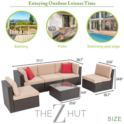 Vongrasig 6 Pieces Outdoor Patio Furniture Set, PE Wicker Rattan Sectional Sofa Patio Conversation Sets with Coffee Table for Garden, Backyard, Poolside (Beige) THE Z HUT