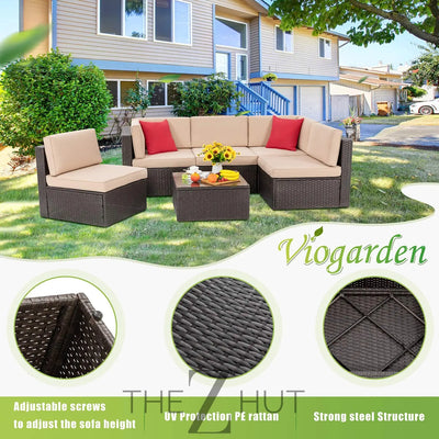 Vongrasig 6 Pieces Outdoor Patio Furniture Set, PE Wicker Rattan Sectional Sofa Patio Conversation Sets with Coffee Table for Garden, Backyard, Poolside (Beige) THE Z HUT