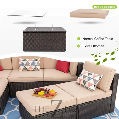 Vongrasig 6 Pieces Outdoor Patio Furniture Set, PE Wicker Rattan Sectional Sofa Patio Conversation Sets with Coffee Table for Garden, Backyard, Poolside (Beige) THE Z HUT