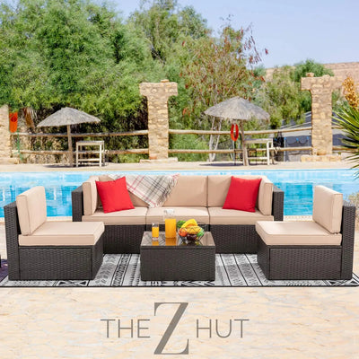 Vongrasig 6 Pieces Outdoor Patio Furniture Set, PE Wicker Rattan Sectional Sofa Patio Conversation Sets with Coffee Table for Garden, Backyard, Poolside (Beige) THE Z HUT