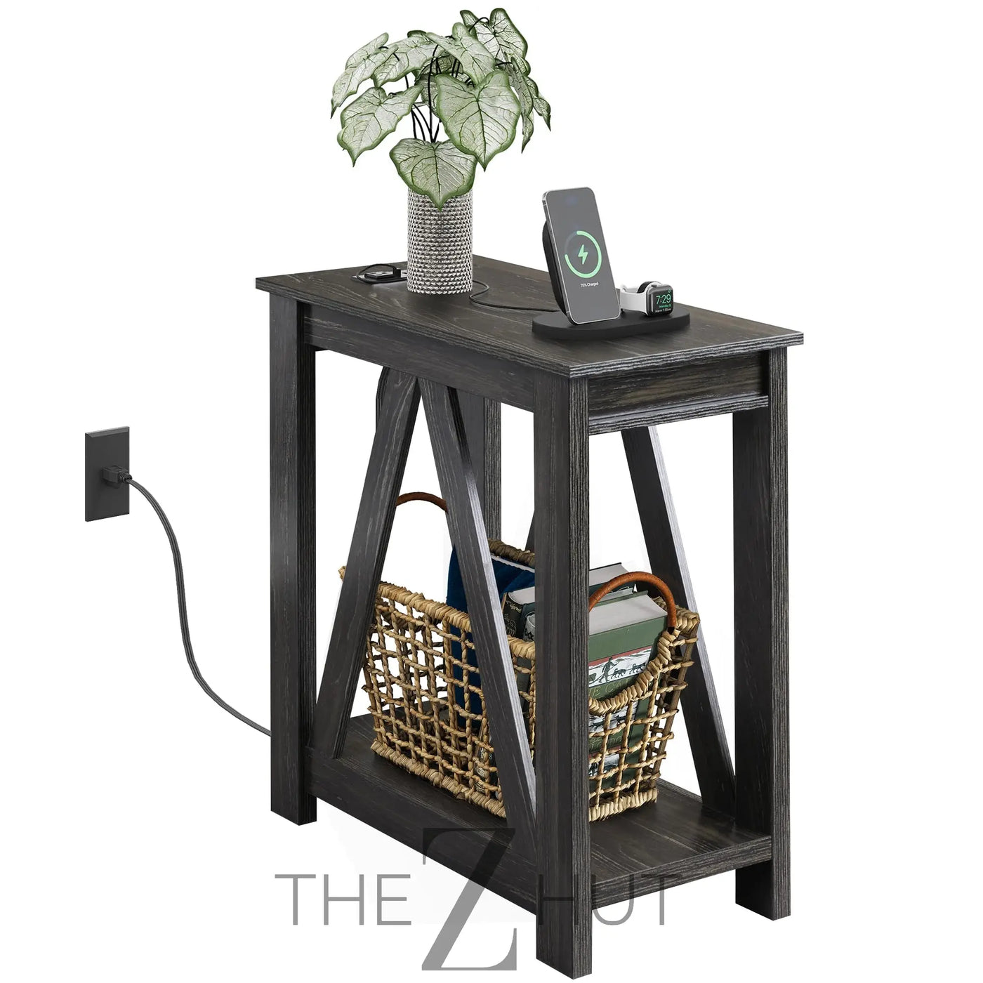 WLIVE End Tables Living Room Set of 2 with Charging Station, Sofa Side Tables with Open Storage Shelf, Slim Farmhouse End Table Sets, Greige THE Z HUT
