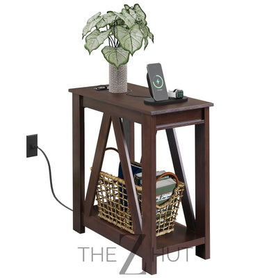 WLIVE End Tables Living Room Set of 2 with Charging Station, Sofa Side Tables with Open Storage Shelf, Slim Farmhouse End Table Sets, Greige THE Z HUT