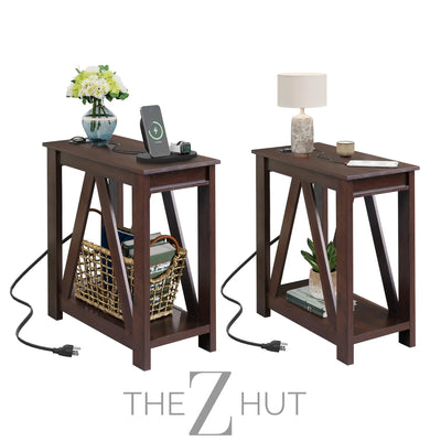 WLIVE End Tables Living Room Set of 2 with Charging Station, Sofa Side Tables with Open Storage Shelf, Slim Farmhouse End Table Sets, Greige THE Z HUT