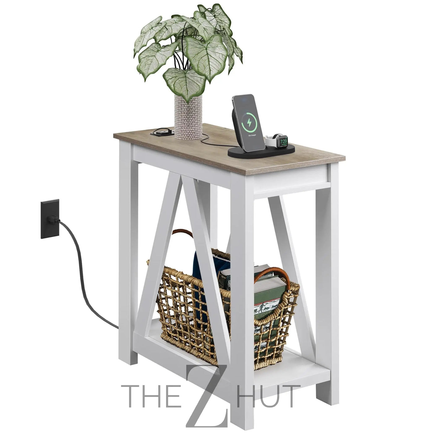 WLIVE End Tables Living Room Set of 2 with Charging Station, Sofa Side Tables with Open Storage Shelf, Slim Farmhouse End Table Sets, Greige THE Z HUT