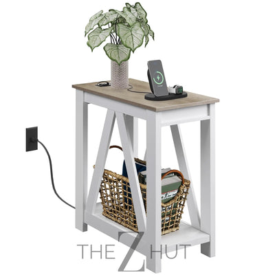 WLIVE End Tables Living Room Set of 2 with Charging Station, Sofa Side Tables with Open Storage Shelf, Slim Farmhouse End Table Sets, Greige THE Z HUT