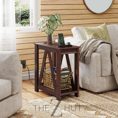 WLIVE End Tables Living Room Set of 2 with Charging Station, Sofa Side Tables with Open Storage Shelf, Slim Farmhouse End Table Sets, Greige THE Z HUT