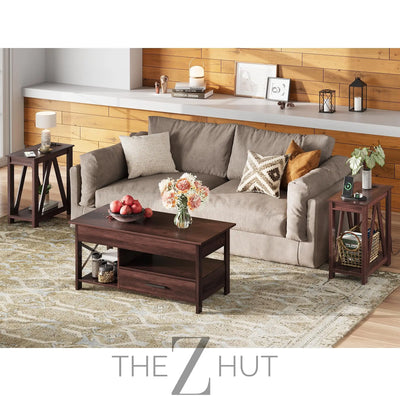 WLIVE End Tables Living Room Set of 2 with Charging Station, Sofa Side Tables with Open Storage Shelf, Slim Farmhouse End Table Sets, Greige THE Z HUT