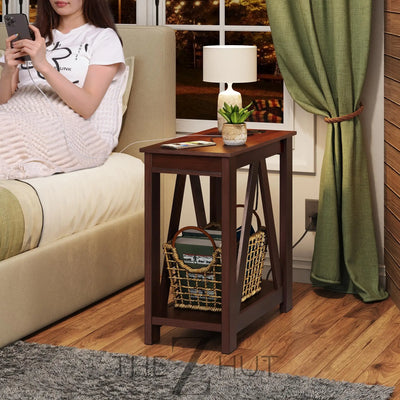 WLIVE End Tables Living Room Set of 2 with Charging Station, Sofa Side Tables with Open Storage Shelf, Slim Farmhouse End Table Sets, Greige THE Z HUT