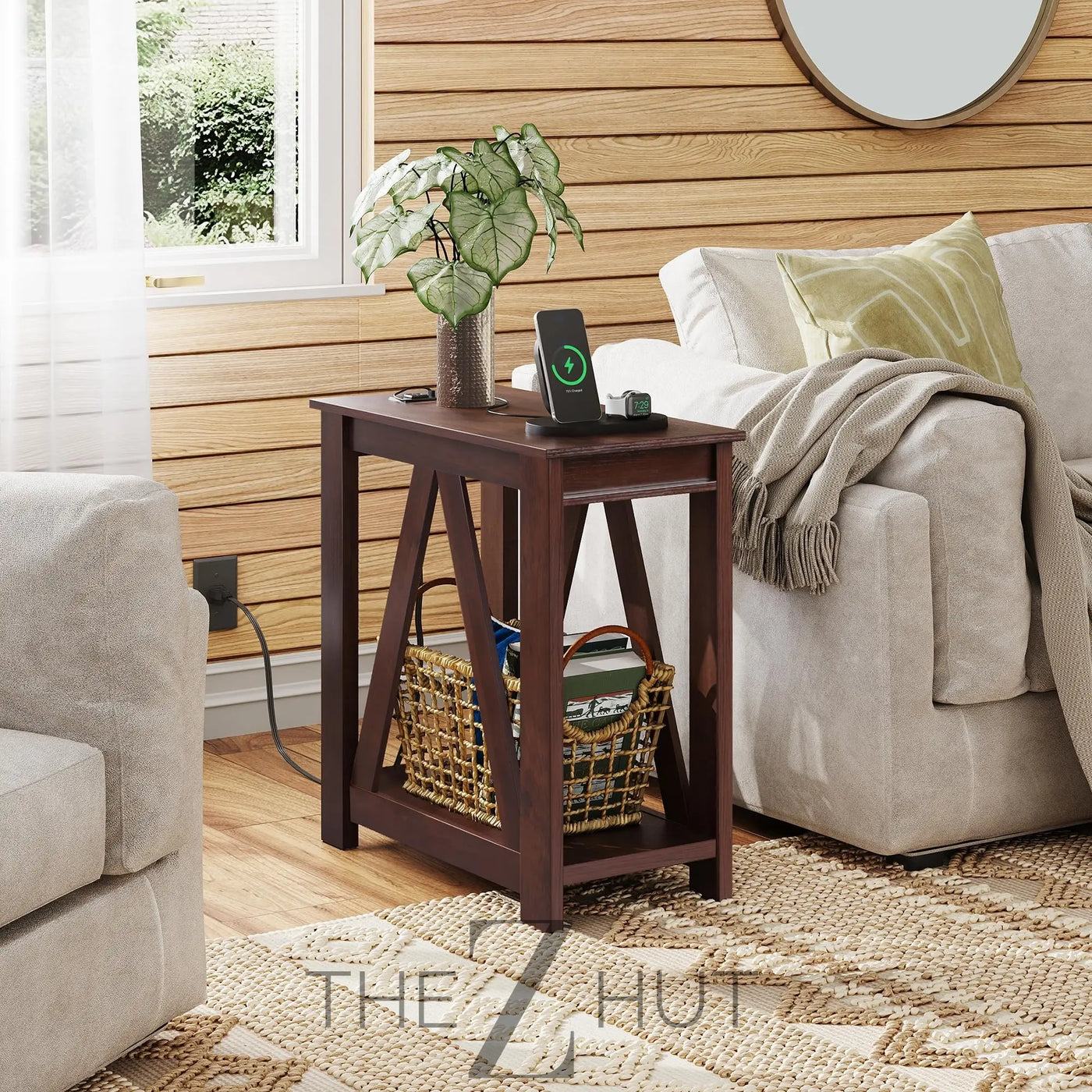 WLIVE End Tables Living Room Set of 2 with Charging Station, Sofa Side Tables with Open Storage Shelf, Slim Farmhouse End Table Sets, Greige THE Z HUT