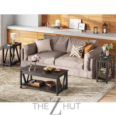 WLIVE End Tables Living Room Set of 2 with Charging Station, Sofa Side Tables with Open Storage Shelf, Slim Farmhouse End Table Sets, Greige THE Z HUT
