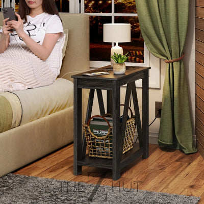 WLIVE End Tables Living Room Set of 2 with Charging Station, Sofa Side Tables with Open Storage Shelf, Slim Farmhouse End Table Sets, Greige THE Z HUT