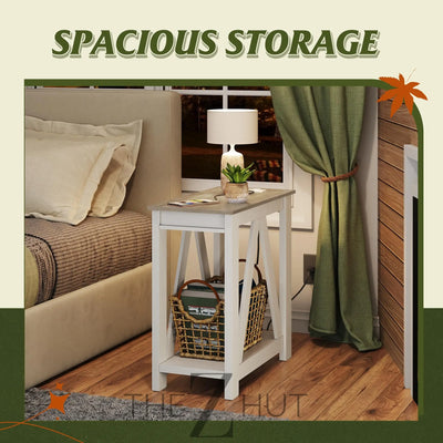 WLIVE End Tables Living Room Set of 2 with Charging Station, Sofa Side Tables with Open Storage Shelf, Slim Farmhouse End Table Sets, Greige THE Z HUT