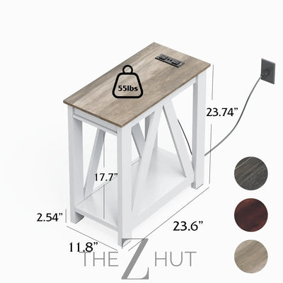 WLIVE End Tables Living Room Set of 2 with Charging Station, Sofa Side Tables with Open Storage Shelf, Slim Farmhouse End Table Sets, Greige THE Z HUT