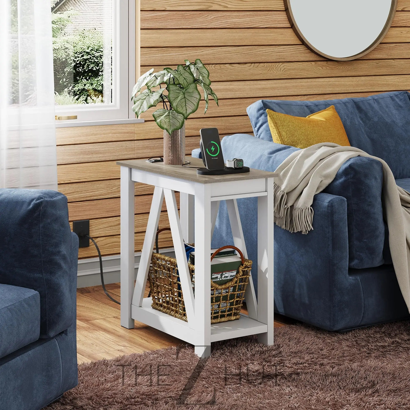 WLIVE End Tables Living Room Set of 2 with Charging Station, Sofa Side Tables with Open Storage Shelf, Slim Farmhouse End Table Sets, Greige THE Z HUT