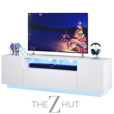 WLIVE TV Stand for 65 Inch TV, Modern Entertainment Center with LED, 58" TV Console with Storage Cabinet, TV Stands for Living Room, Black THE Z HUT
