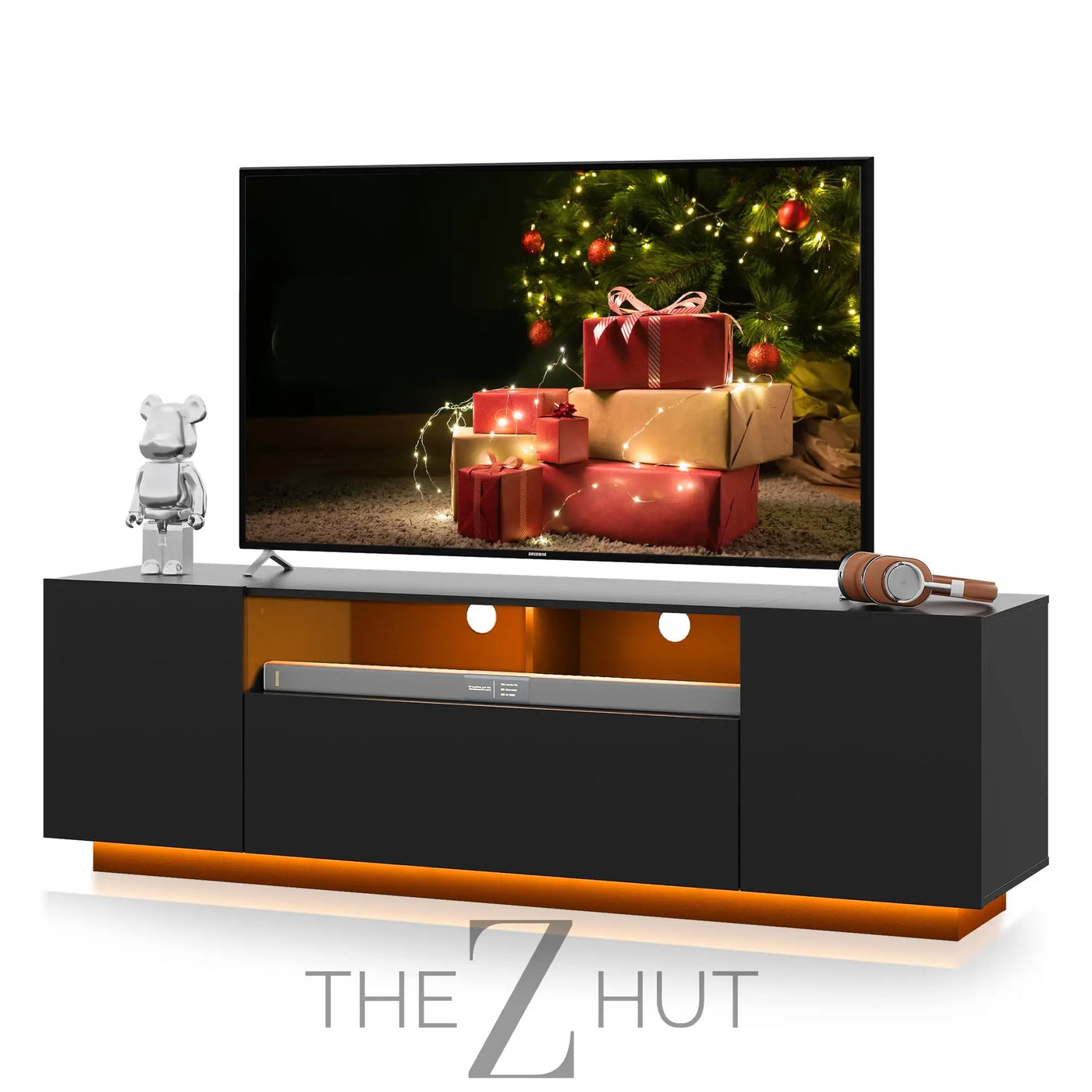 WLIVE TV Stand for 65 Inch TV, Modern Entertainment Center with LED, 58" TV Console with Storage Cabinet, TV Stands for Living Room, Black THE Z HUT