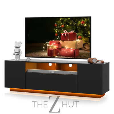 WLIVE TV Stand for 65 Inch TV, Modern Entertainment Center with LED, 58" TV Console with Storage Cabinet, TV Stands for Living Room, Black THE Z HUT