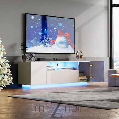 WLIVE TV Stand for 65 Inch TV, Modern Entertainment Center with LED, 58" TV Console with Storage Cabinet, TV Stands for Living Room, Black THE Z HUT