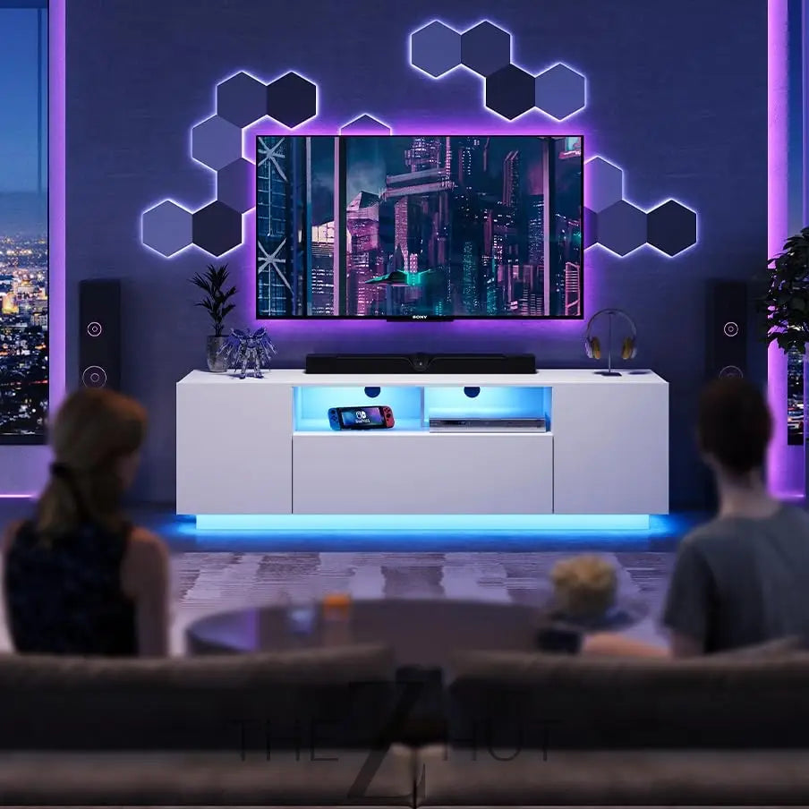 WLIVE TV Stand for 65 Inch TV, Modern Entertainment Center with LED, 58" TV Console with Storage Cabinet, TV Stands for Living Room, Black THE Z HUT