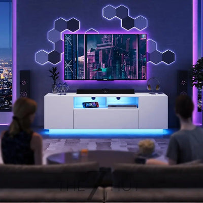 WLIVE TV Stand for 65 Inch TV, Modern Entertainment Center with LED, 58" TV Console with Storage Cabinet, TV Stands for Living Room, Black THE Z HUT