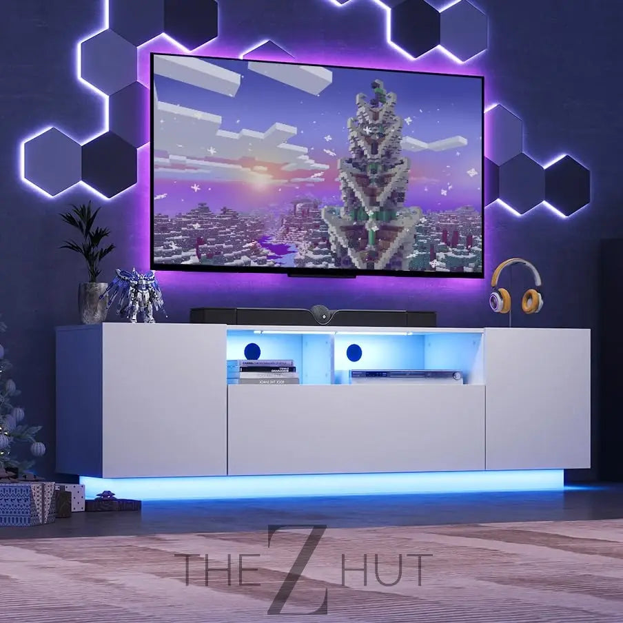 WLIVE TV Stand for 65 Inch TV, Modern Entertainment Center with LED, 58" TV Console with Storage Cabinet, TV Stands for Living Room, Black THE Z HUT