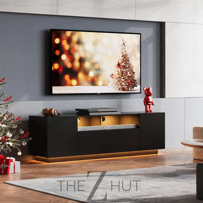 WLIVE TV Stand for 65 Inch TV, Modern Entertainment Center with LED, 58" TV Console with Storage Cabinet, TV Stands for Living Room, Black THE Z HUT