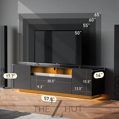 WLIVE TV Stand for 65 Inch TV, Modern Entertainment Center with LED, 58" TV Console with Storage Cabinet, TV Stands for Living Room, Black THE Z HUT