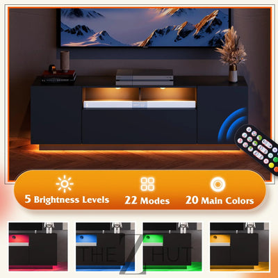 WLIVE TV Stand for 65 Inch TV, Modern Entertainment Center with LED, 58" TV Console with Storage Cabinet, TV Stands for Living Room, Black THE Z HUT