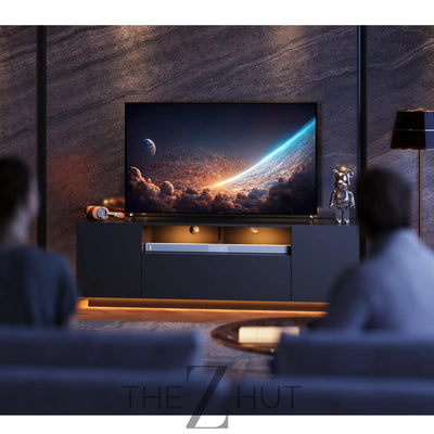 WLIVE TV Stand for 65 Inch TV, Modern Entertainment Center with LED, 58" TV Console with Storage Cabinet, TV Stands for Living Room, Black THE Z HUT