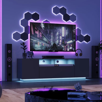 WLIVE TV Stand for 65 Inch TV, Modern Entertainment Center with LED, 58" TV Console with Storage Cabinet, TV Stands for Living Room, Black THE Z HUT