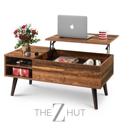 WLIVE Wood Lift Top Coffee Table with Hidden Compartment and Adjustable Storage Shelf, Lift Tabletop Dining Table for Home Living Room, Office, Rustic Oak THE Z HUT