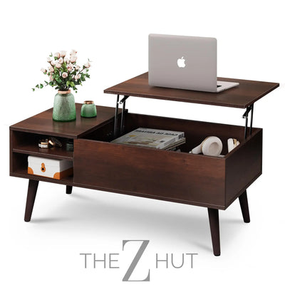 WLIVE Wood Lift Top Coffee Table with Hidden Compartment and Adjustable Storage Shelf, Lift Tabletop Dining Table for Home Living Room, Office, Rustic Oak THE Z HUT