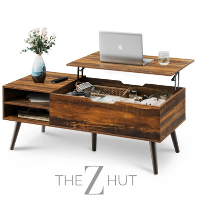 WLIVE Wood Lift Top Coffee Table with Hidden Compartment and Adjustable Storage Shelf, Lift Tabletop Dining Table for Home Living Room, Office, Rustic Oak THE Z HUT