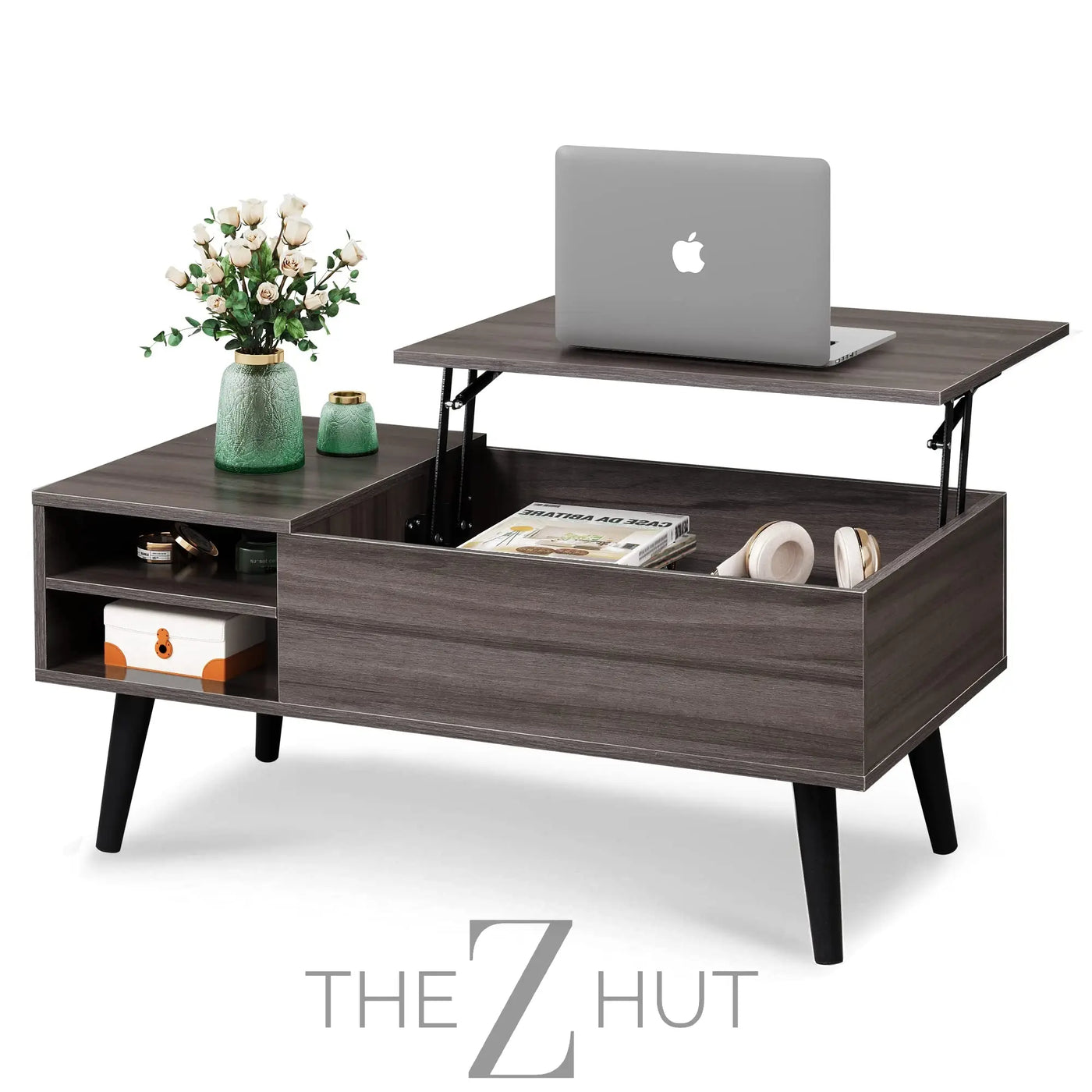 WLIVE Wood Lift Top Coffee Table with Hidden Compartment and Adjustable Storage Shelf, Lift Tabletop Dining Table for Home Living Room, Office, Rustic Oak THE Z HUT