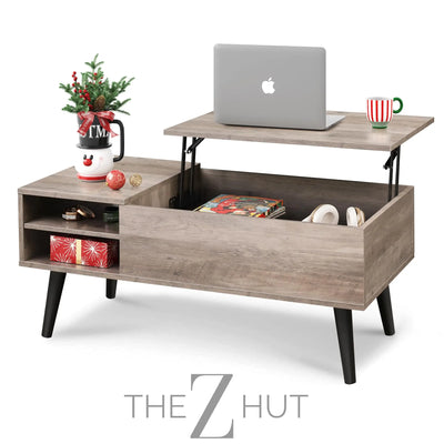 WLIVE Wood Lift Top Coffee Table with Hidden Compartment and Adjustable Storage Shelf, Lift Tabletop Dining Table for Home Living Room, Office, Rustic Oak THE Z HUT