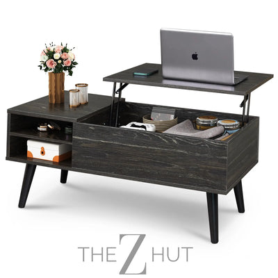 WLIVE Wood Lift Top Coffee Table with Hidden Compartment and Adjustable Storage Shelf, Lift Tabletop Dining Table for Home Living Room, Office, Rustic Oak THE Z HUT