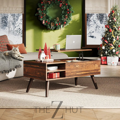 WLIVE Wood Lift Top Coffee Table with Hidden Compartment and Adjustable Storage Shelf, Lift Tabletop Dining Table for Home Living Room, Office, Rustic Oak THE Z HUT