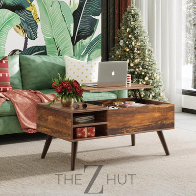 WLIVE Wood Lift Top Coffee Table with Hidden Compartment and Adjustable Storage Shelf, Lift Tabletop Dining Table for Home Living Room, Office, Rustic Oak THE Z HUT