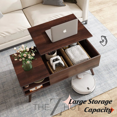 WLIVE Wood Lift Top Coffee Table with Hidden Compartment and Adjustable Storage Shelf, Lift Tabletop Dining Table for Home Living Room, Office, Rustic Oak THE Z HUT