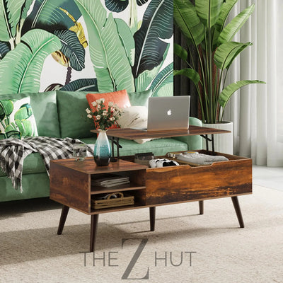 WLIVE Wood Lift Top Coffee Table with Hidden Compartment and Adjustable Storage Shelf, Lift Tabletop Dining Table for Home Living Room, Office, Rustic Oak THE Z HUT