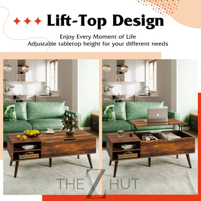 WLIVE Wood Lift Top Coffee Table with Hidden Compartment and Adjustable Storage Shelf, Lift Tabletop Dining Table for Home Living Room, Office, Rustic Oak THE Z HUT