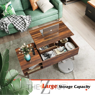 WLIVE Wood Lift Top Coffee Table with Hidden Compartment and Adjustable Storage Shelf, Lift Tabletop Dining Table for Home Living Room, Office, Rustic Oak THE Z HUT